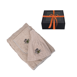 Coffret cadeau pour elle - LIN, 75x140 cm, dans un coffret cadeau. Tablier et chapeau pour sauna 