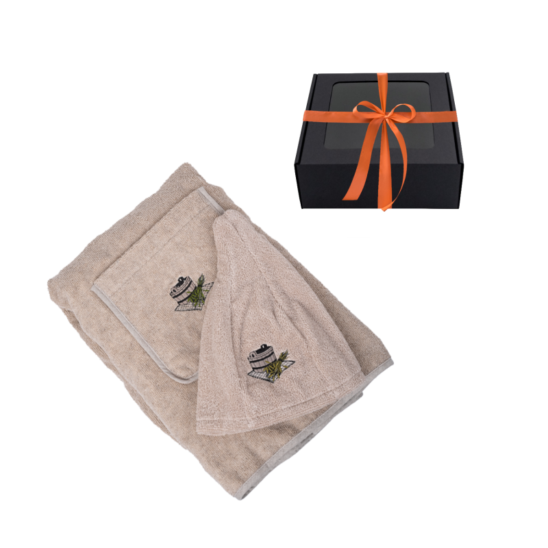 Coffret cadeau pour elle - LIN, 80x160 cm, dans un coffret cadeau. Tablier et chapeau pour sauna