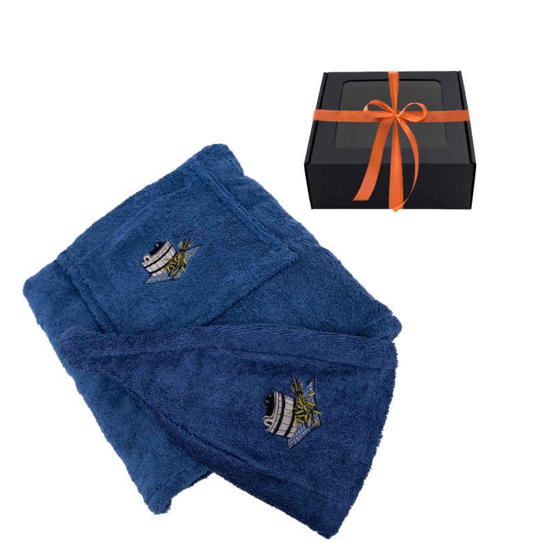 Coffret cadeau pour lui - BLEU, 55x150 cm, dans un coffret cadeau. Tablier et chapeau pour sauna