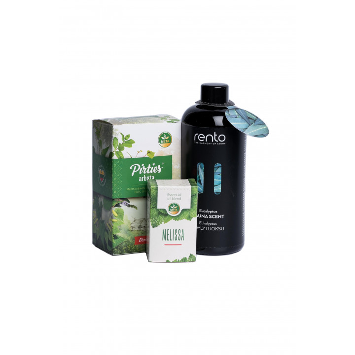 Coffret cadeau Parfums de Sauna. Thé, huile essentielle et essence parfumée.