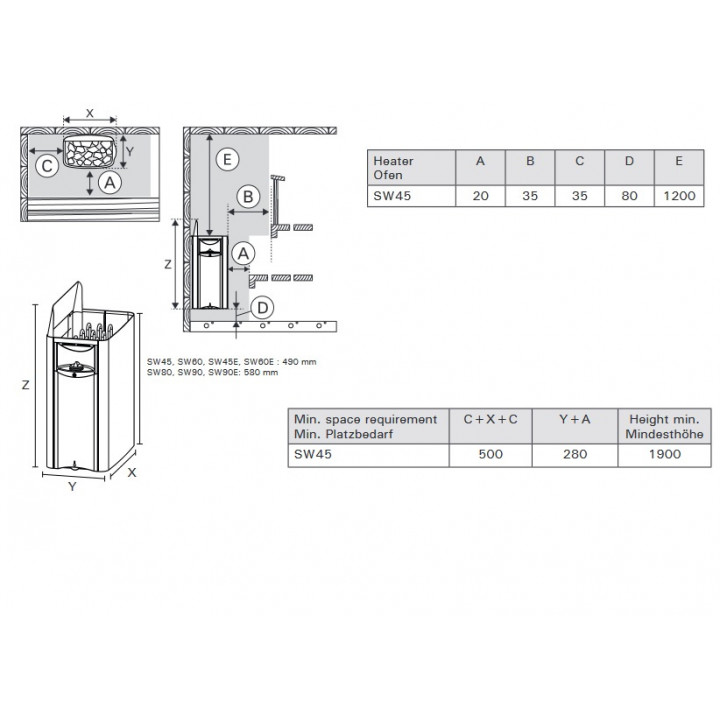 Poêle électrique pour sauna - HARVIA The Wall Black Steel SW45E 4,5 kW