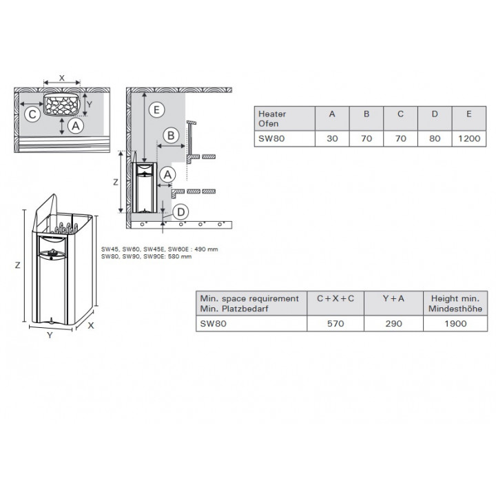 Poêle électrique pour sauna - HARVIA The Wall Black Steel SW80 8 kW