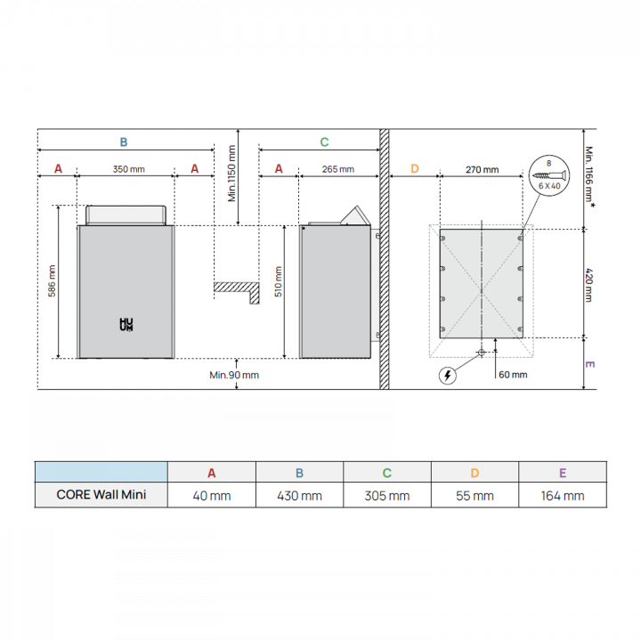 Poêle de sauna électrique - HUUM Core Wall Mini 3, noir