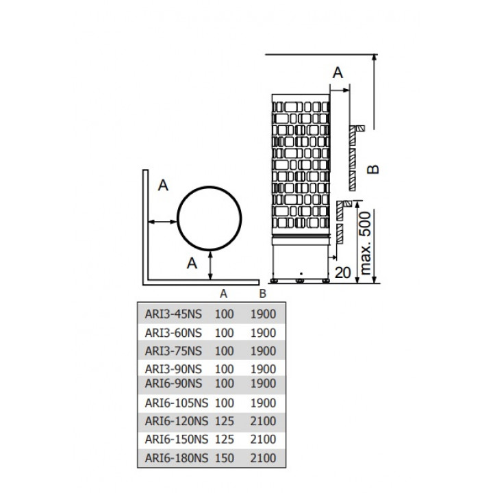 Poêle de sauna électrique – SAWOTEC Ari Round, sans unité de commande, ARI3-45NS