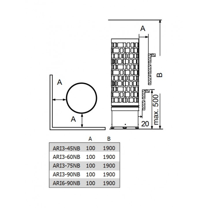 Poêle de sauna électrique – SAWOTEC Ari Round, avec unité de commande, ARI3-90NB