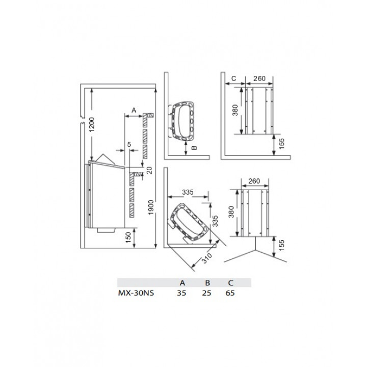 Poêle de sauna électrique - SAWOTEC MINI X Corner, 3,0 kW, sans unité de commande