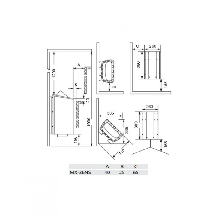 Poêle électrique pour sauna - SAWOTEC MINI X Corner, 3,6 kW, sans unité de commande
