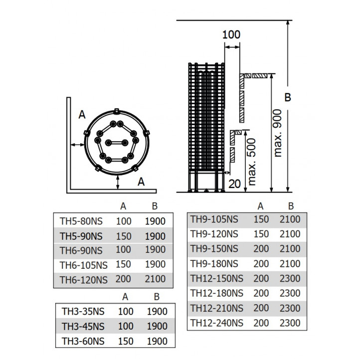 Poêle de sauna électrique – SAWOTEC Tower, sans unité de commande, TH9-120NS-P