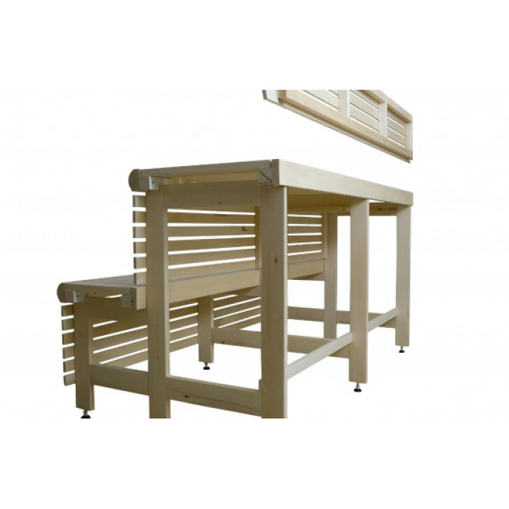 Complexe de bancs de sauna standard, bois de tilleul, longueur 2037 mm