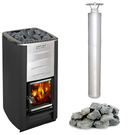 Ensemble poêle à bois pour sauna HARVIA M3, pierres, cheminée  Ensemble poêle à bois pour sauna HARVIA M3, pierres, cheminée