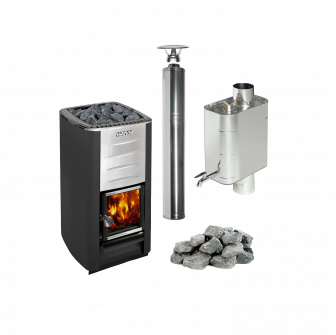 Ensemble poêle à bois pour sauna HARVIA M3, pierres, cheminée, chauffe-eau
