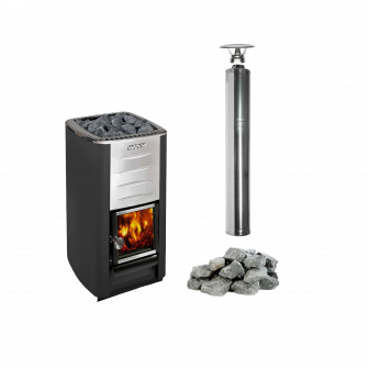 Ensemble poêle à bois pour sauna HARVIA M3, pierres, cheminée