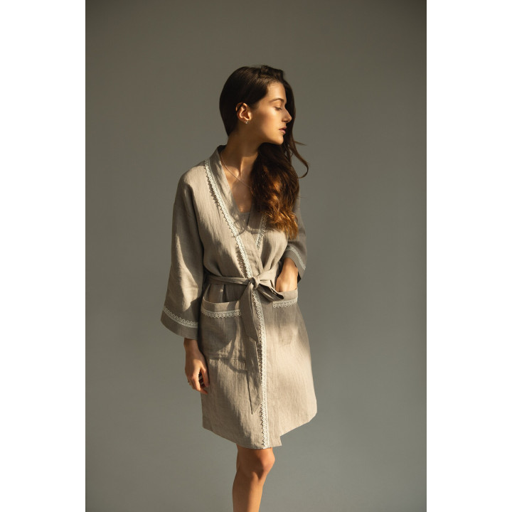 Robe de chambre en lin faite main, courte ML