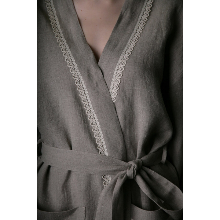 Robe de chambre en lin faite main, courte ML
