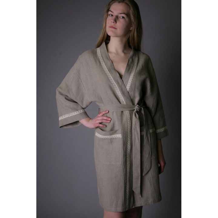Robe de chambre en lin faite main, courte ML