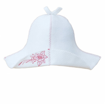 Chapeau de sauna - blanc, avec une fleur rouge