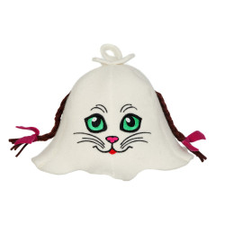 Chapeau de sauna - Chat avec nattes  Chapeau de sauna - Chat avec nattes