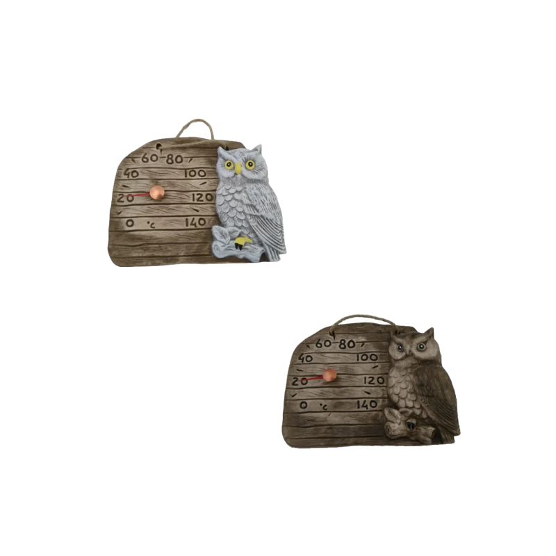 Thermomètre de sauna en céramique - hibou sur une branche