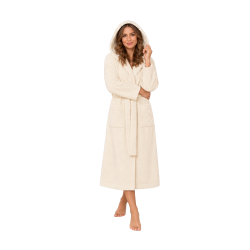 Peignoir à capuche en velours de coton, couleur crème 