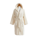 Peignoir à capuche en velours de coton, couleur crème - 1