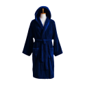 Peignoir à capuche en velours de coton, bleu - 1
