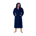 Peignoir à capuche en velours de coton, bleu - 0
