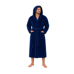 Peignoir à capuche en velours de coton, bleu 