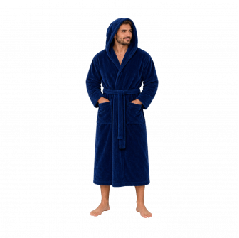 Peignoir à capuche en velours de coton, bleu