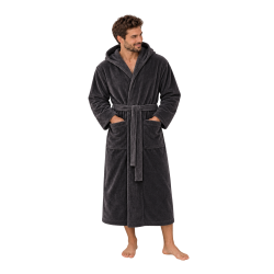 Peignoir en velours de coton avec capuche, gris 