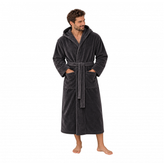 Peignoir en velours de coton avec capuche, gris