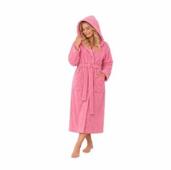 Peignoir à capuche en velours de coton, rose