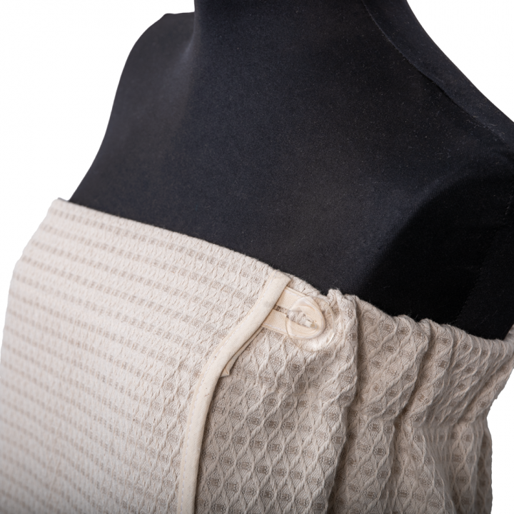 Coffret cadeau pour ELLE. Bonnet et tablier de sauna femme - LIN, brodé M-L