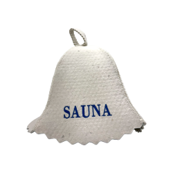 Chapeau de sauna - SAUNA, avec inscription bleue 