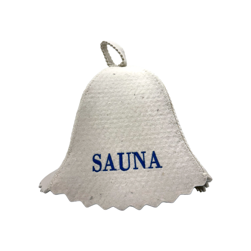 Chapeau de sauna - SAUNA, avec inscription bleue