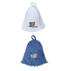 Chapeau de sauna - SAUNA avec seau et louche dorés  Chapeau de sauna - SAUNA avec seau et louche dorés