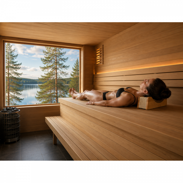 Appui-tête de sauna en aulne avec tissu textile