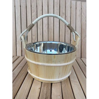 Seau de sauna en pin avec doublure en acier inoxydable, 5 L