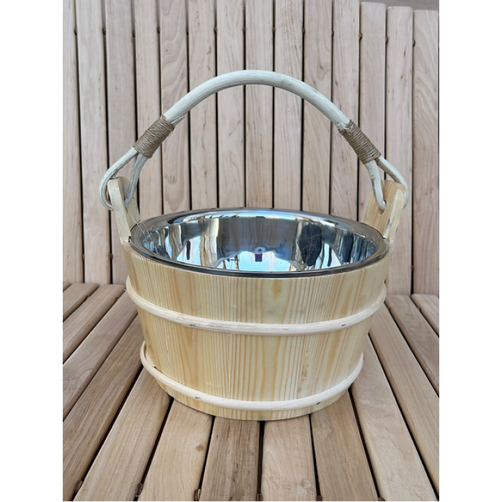 Seau de sauna en pin avec doublure en acier inoxydable, 5 L