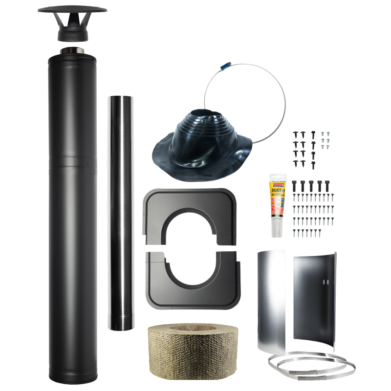 Ensemble de cheminée isolée en acier - HARVIA, noir