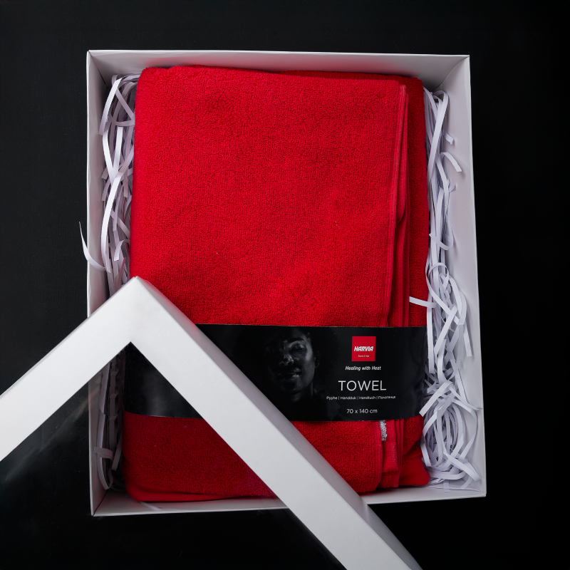 Serviette dans une boîte cadeau, HARVIA, 70 x 140 cm, rouge