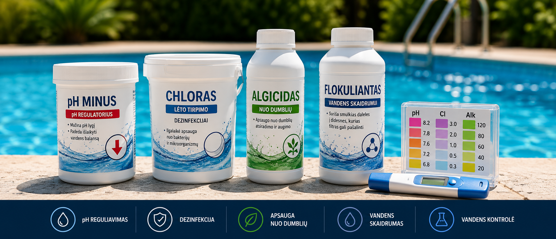 5 produits chimiques essentiels pour piscine