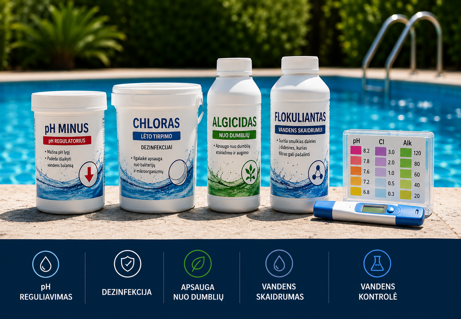 5 produits chimiques essentiels pour piscine