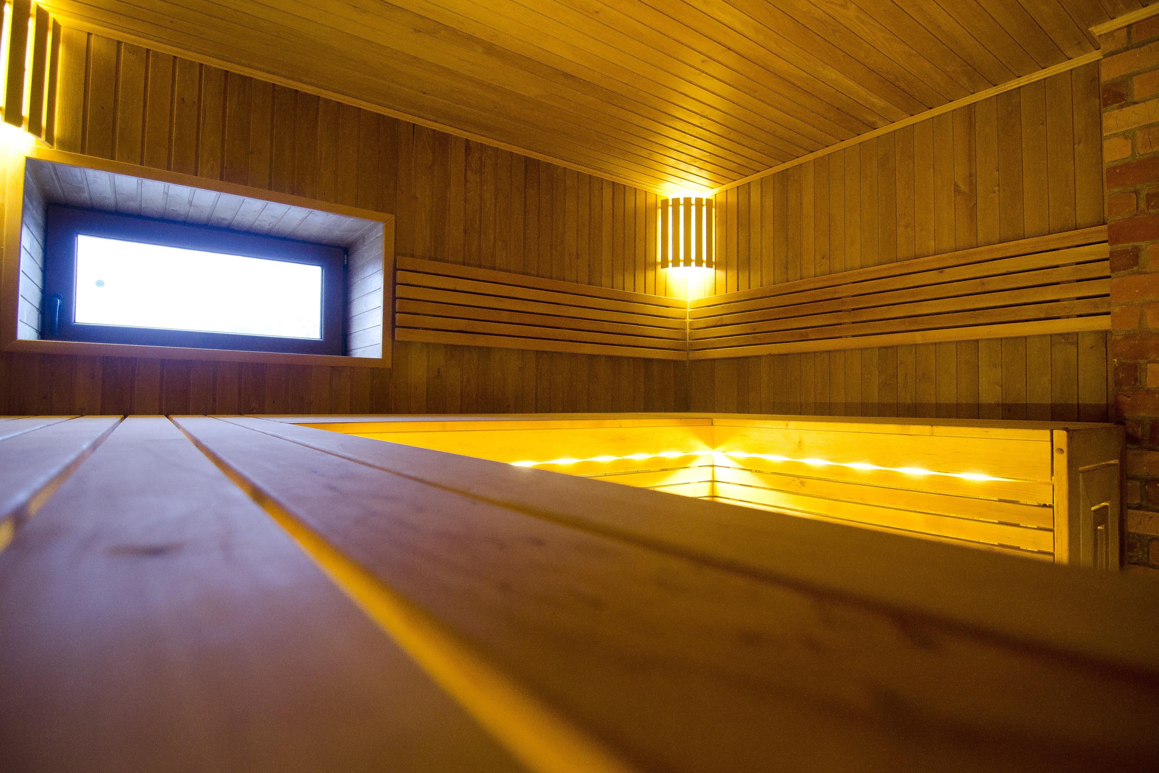 Sauna avec bancs à trois niveaux en bois d'aulne