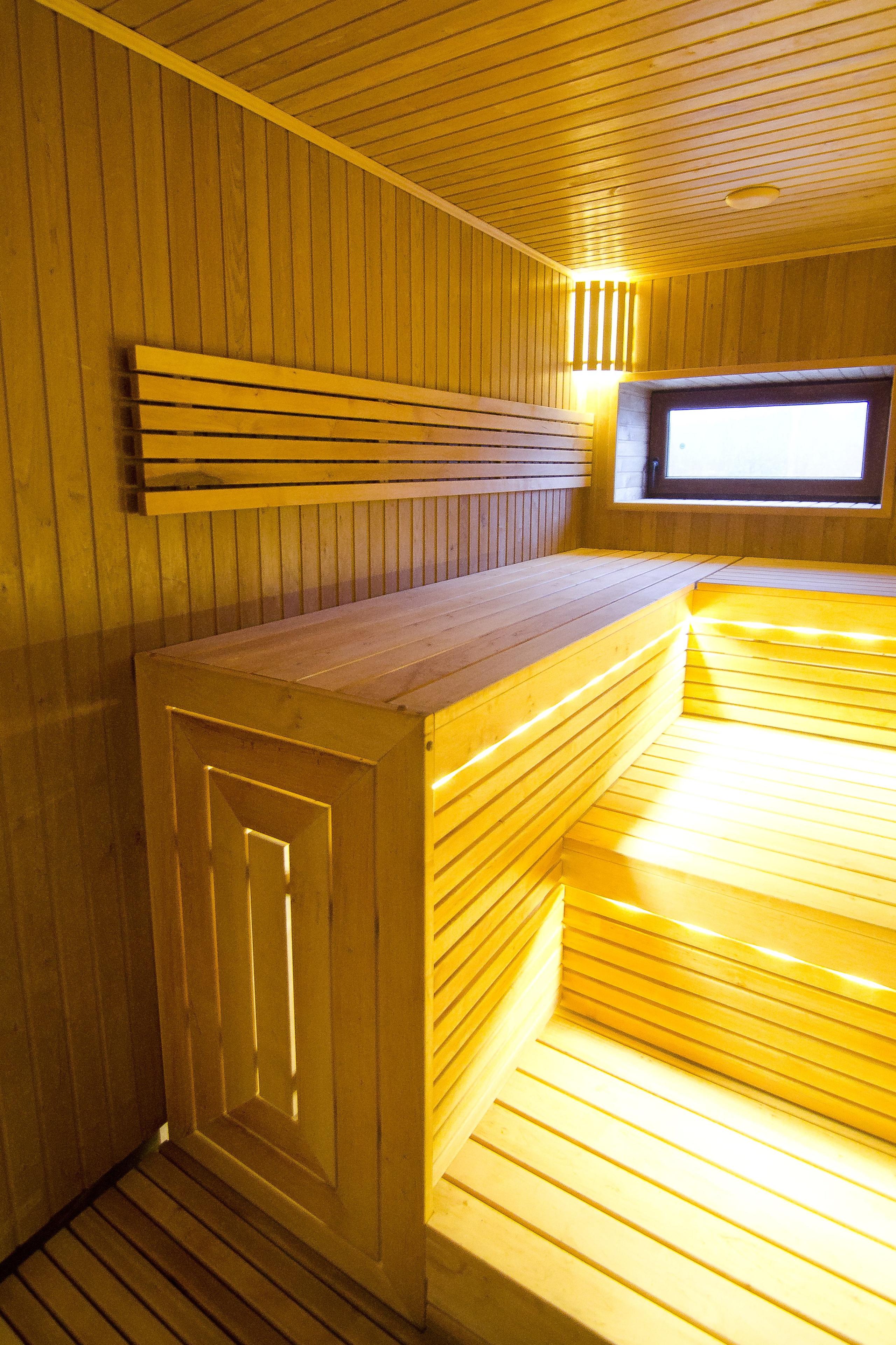 Sauna avec bancs à trois niveaux en bois d'aulne