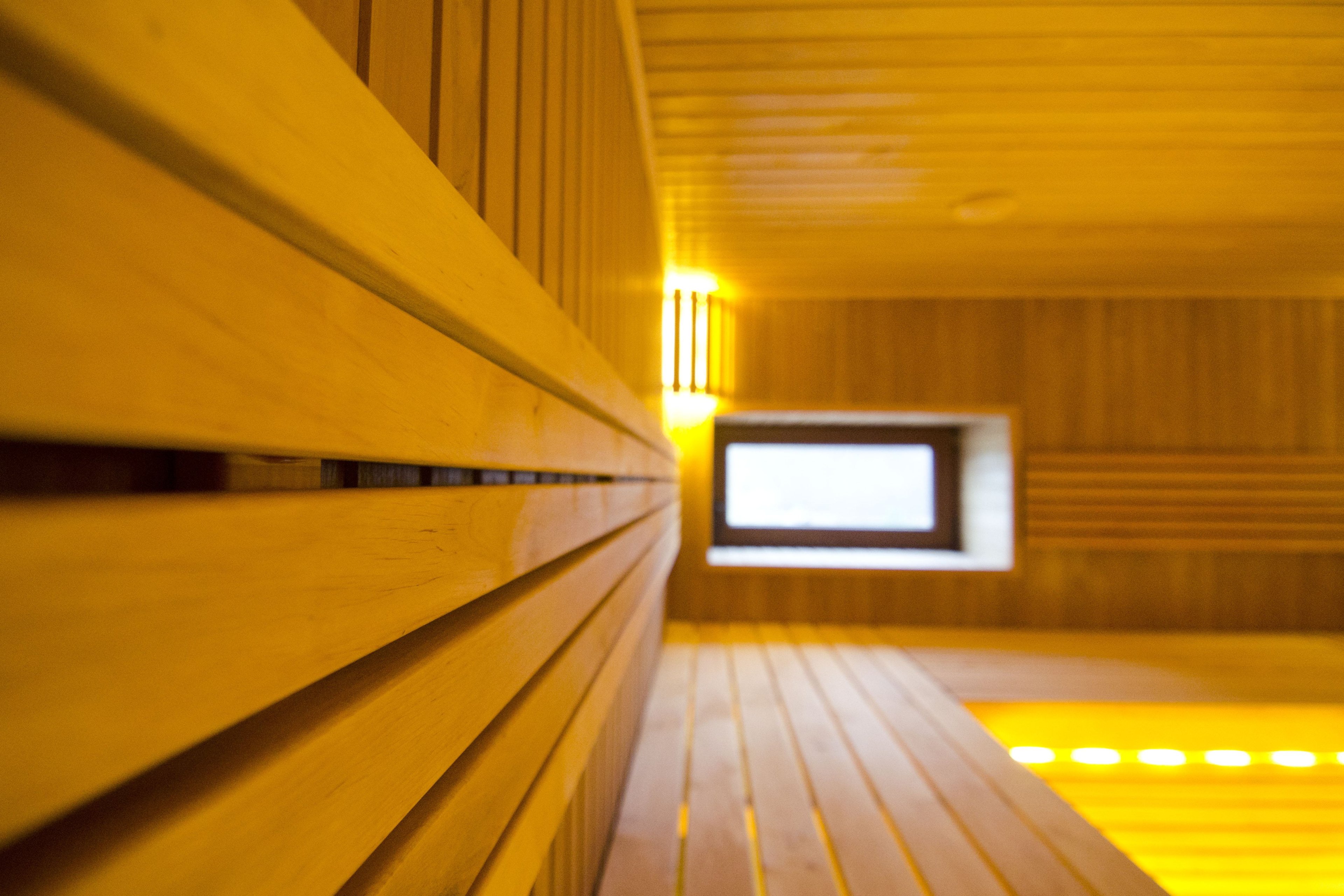 Sauna avec bancs à trois niveaux en bois d'aulne